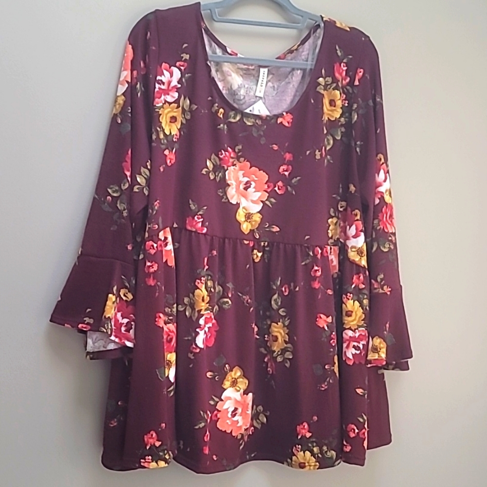 3x 3/4 sleeve floral flowy boho top